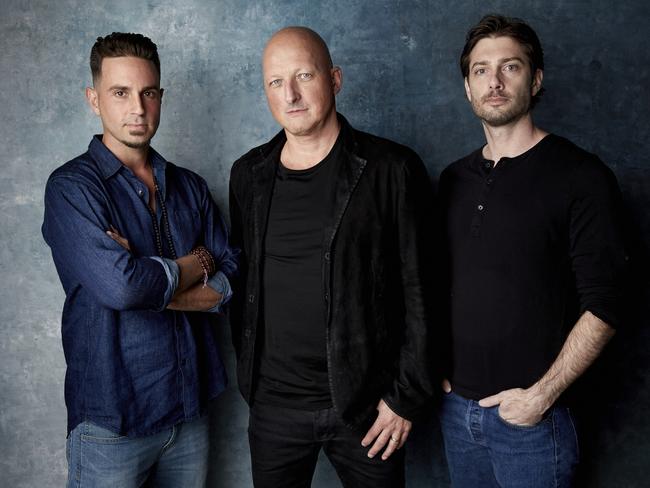 Wade Robson, director Dan Reed and James Safechuck. Picture: Taylor Jewell/Invision/AP