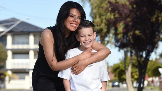 Fatima Musai and her nine year old son Lirian Dauti. Dandenong is the most liveable suburb in Melbourne further than 20km from the CBD. Picture: Josie Hayden