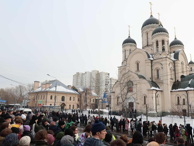 Mourners crowd outside the Mother of God Quench My Sorrows church ahead of a funeral service for late Russian opposition leader Alexei Navalny. Picture: AFP