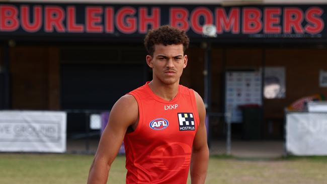 Gold Coast Suns Lombard poses during a portrait session at Burleigh Bombers AFC. (Photo by Chris Hyde/Getty Images)
