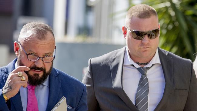 Steve Smith (right) walking into the Southport Courthouse with his lawyer Campbell MacCallum. Picture: Jerad Williams.