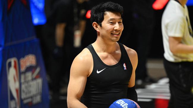 Canadian actor Simu Liu attends NBA All-Star Celebrity game. (Photo by Patrick T. Fallon / AFP)