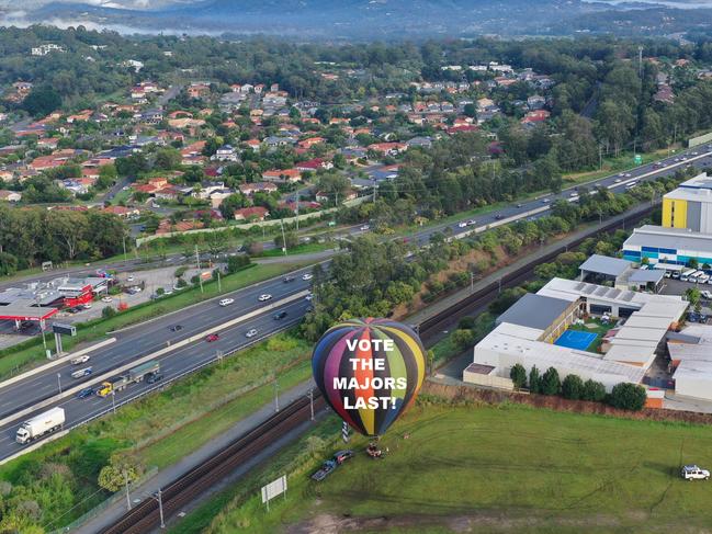 A balloon used by candidates in the seat of McPherson to promote their message in Robina on Tuesday. Picture: Supplied