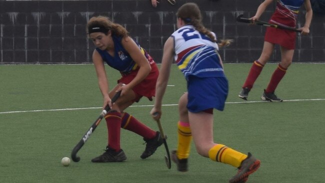 Gympie hosted the 2021 Under 13 Girls State hockey championships over the last four days, with Brisbane teams taking out two of the three division titles. Mackenzie Hale of Brisbane 2 makes a run at the ball. Pictures: Josh Preston