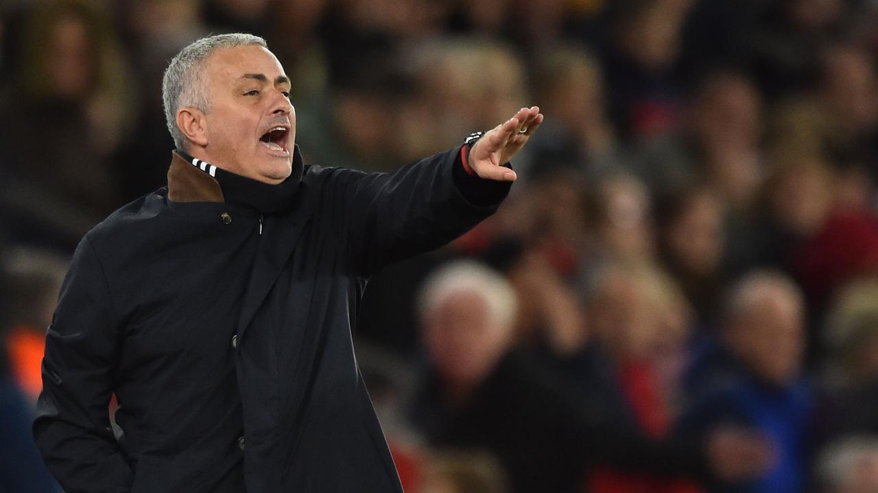 Manchester United's Portuguese manager Jose Mourinho gestures from the touchline