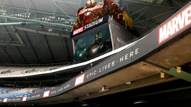 A design of the Iron Man bust Disney wants to tower over the Marvel Stadium scoreboard.