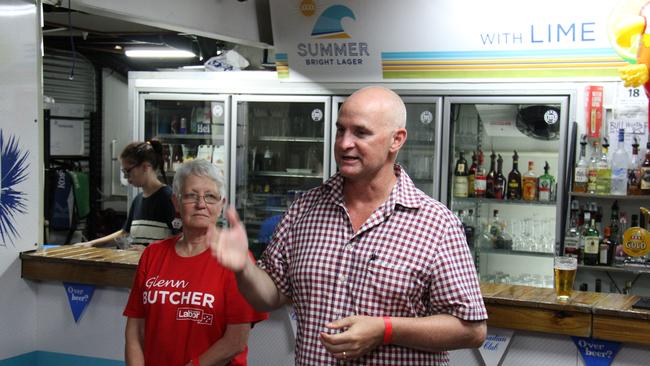 Re-elected Member for Gladstone Glenn Butcher delivers his victory speech to family, friends and volunteers at the Gladstone Yacht Club on October 31, 2020. Picture: Rodney Stevens