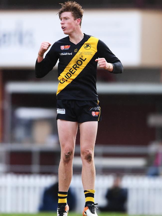 Lachlan Hosie celebrates a goal. Pictutre: Mark Brake/AAP