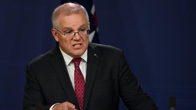 Scott Morrison speaks to the media. Picture: NCA NewsWire/Bianca De Marchi