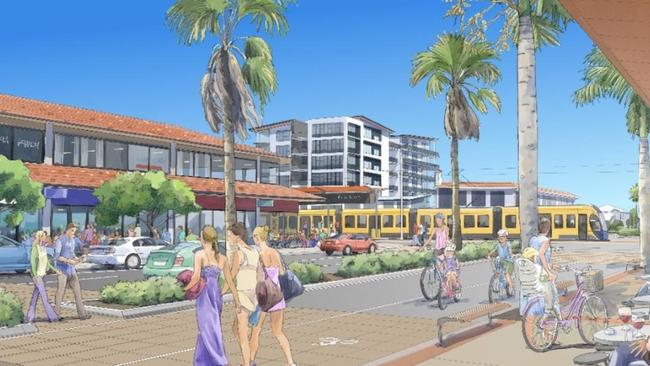 An artist’s impression of what the light rail will look like in Palm Beach.