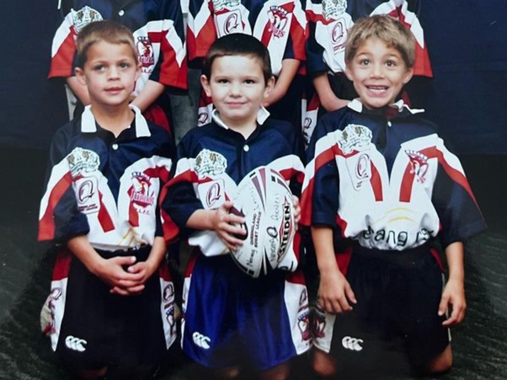 Vegas Larfield (left) and Reece Walsh (right) grew up playing footy together for the Nerang Roosters. Picture: Supplied