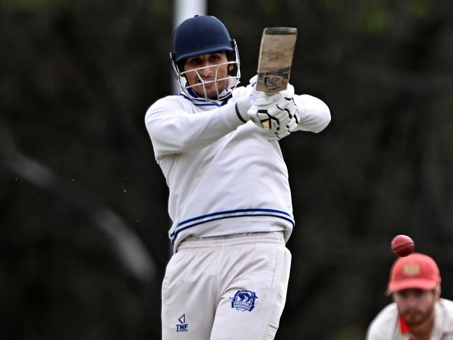 Greenvale KangaroosÃ Haseeb Qureshi during the Premier Cricket match between Greenvale Kangaroos and Casey-South Melbourne at Greenvale Reserve in Greenvale, Saturday, Oct. 14, 2023. Picture: Andy Brownbill