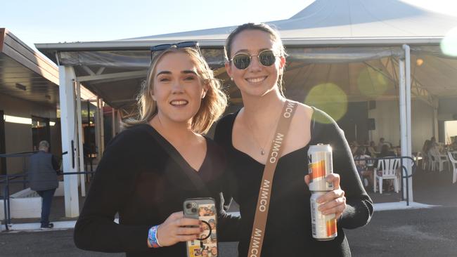 Sophie and Briony at the Roma Rugby Races at Bassett Park on Saturday June 24, 2023. Picture: Chloe Cufflin.