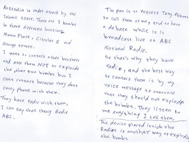 A copy of the note Tori Johnson was made to read during triple-0 call.