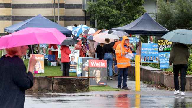 Voters line up at Craigslea State School, Chermside West. Picture: Steve Pohlner