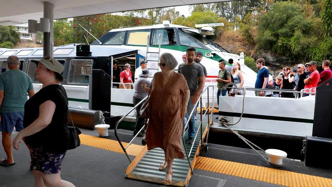 Commuters disembark the Rivercat at Parramatta Wharf. Picture: Angelo Velardo