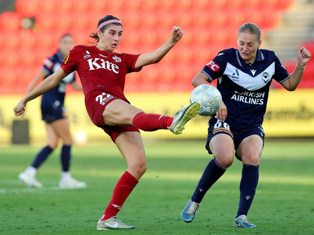 Adelaide United’s Erin Healy during the semi final against Melbourne Victory. Picture: Getty Images