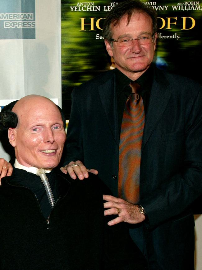 Robin Williams with actor Christopher Reeve in 2004. Picture: Evan Agostini/Getty Images North America/Getty Images via AFP