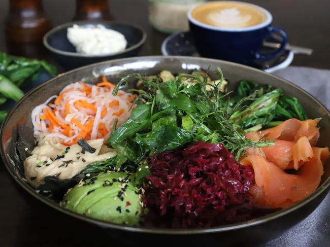 Valhalla Social’s Valhalla Bowl with salmon. Picture: Jenifer Jagielski