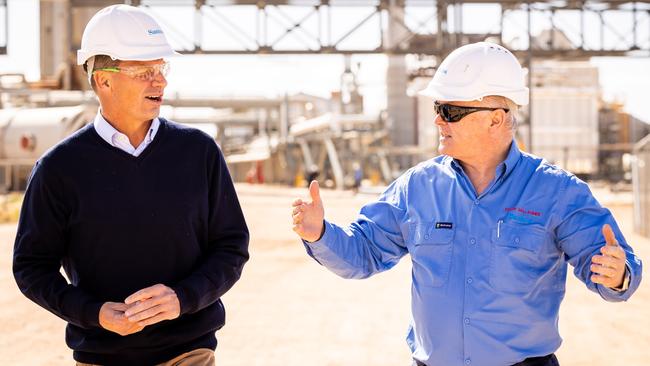 Workers at Santos’ Beach Energy Moomba carbon capture storage project site. Pictures: James Elsby,