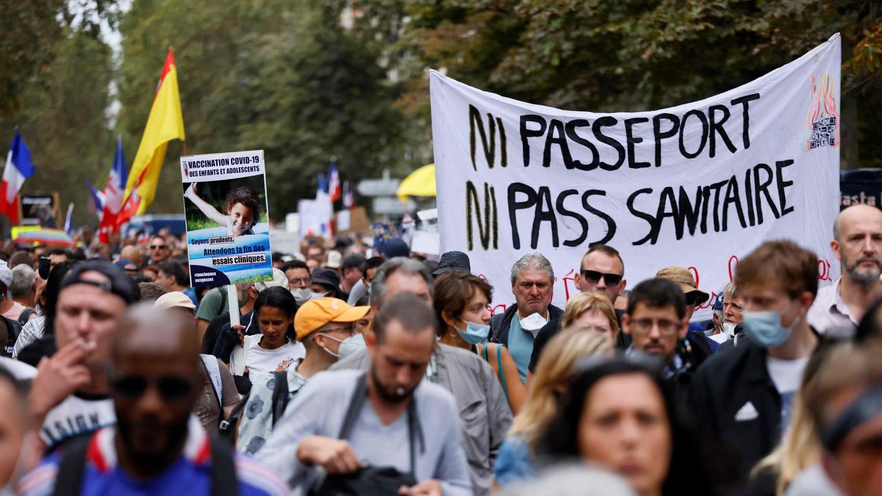 Demonstrators have marched around the world against mandatory Covid-19 vaccination for certain workers, and the mandatory use of health passports. Picture: Thomas Samson/AFP