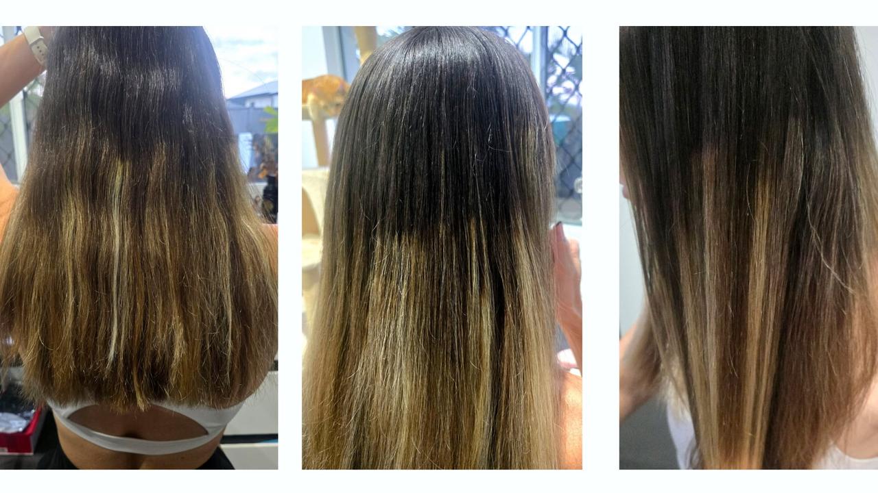 'After' photos tendered during submissions of Naomi Avramovic's hair following a balayage dye by a Whitfield stylist.