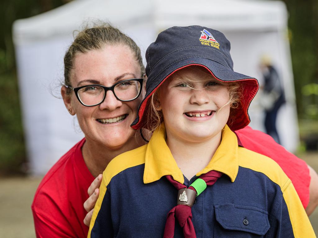 Crows Nest Scout Group cub Zoe Lanham with mum Katrina Lanham at the Hampton Festival, Saturday, May 17, 2025. Picture: Kevin Farmer