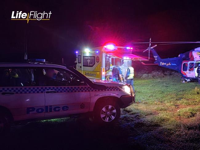 The man in his 30s was flown to Princess Alexandria Hospital in a serious condition. Photo/RACQ Lifeflight