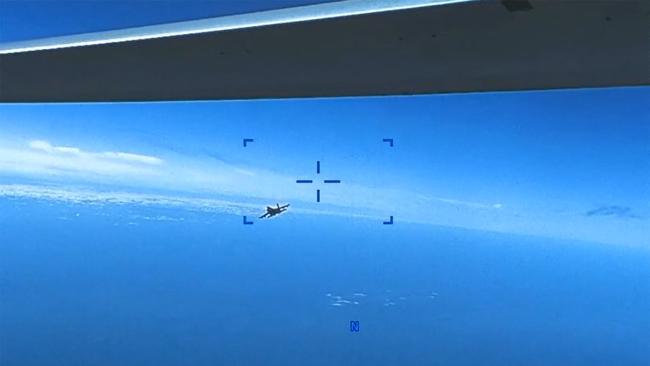 A Russian SU-27 aircraft approaches a U.S. Air Force MQ-9 drone over The Black Sea. Picture: Supplied