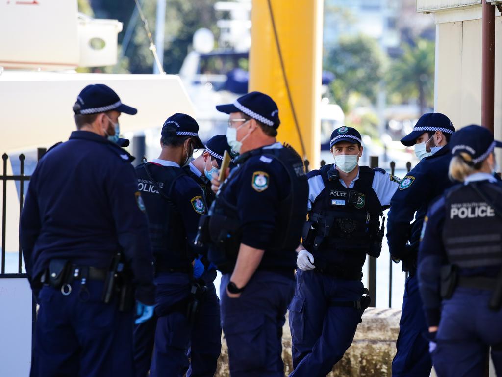 Police gathered at Rushcutters Bay. Picture: Daily Telegraph