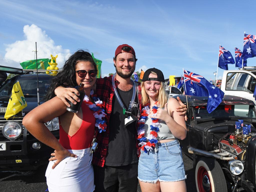 Jemma Young, Jesse Grover and Tori Inglis at Hidden Valley for the annual Variety NT Australia Day Ute run. Picture: Che Chorley