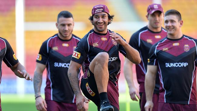 Johnathan Thurston warms up during a Maroons training session at Suncorp Stadium. Picture: Getty Images