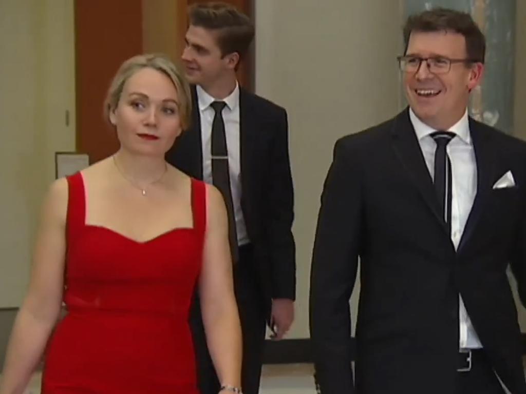 Federal member of parliament Alan Tudge arrives at the 2017 Midwinter Ball in the company of Liberal staffer Rachelle Miller who he was having an affair with.