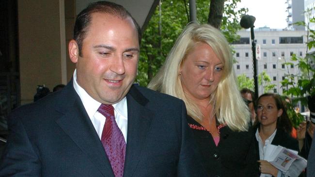 Tony Mokbel with his lawyer, Nicola Gobbo, outside Melbourne Magistrates’ Court.