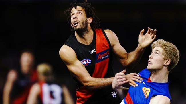 Zac Clarke and the Bombers were demolished by the Dogs. Picture: AAP