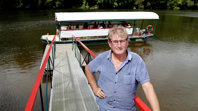 Kuranda Riverboat operator Warren Clinton at the riverboat jetty on the Barron River before the TC Jasper rain event. Picture: Stewart McLean