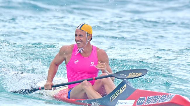 Matt Bevilacqua wins his ironman heat at the Queensland Surf Life Saving Championships last weekend. Picture credit: Harvpix. 