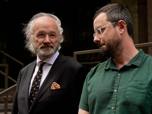 Julian Assange’s father John Shipton and brother Gabriel Shipton in front of the British Consulate in New York. Picture: AFP.