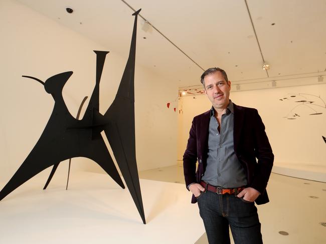 Alexander Rower, grandson of artist Alexander Calder, with a sculpture by his grandfather at NGV International. Picture: David Geraghty