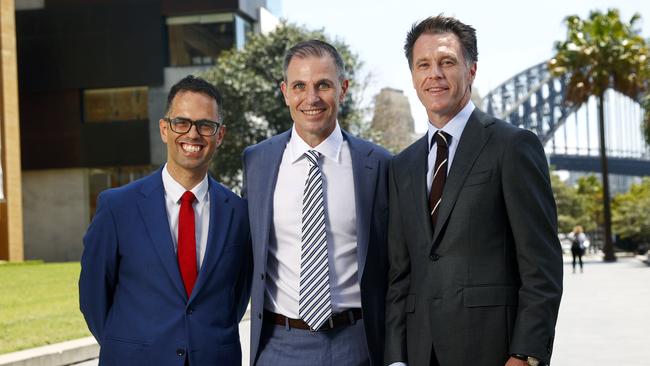 Treasurer Daniel Mookhey, Daily Telegraph editor Ben English and NSW Premier Chris Minns at the Future Sydney Bradfield Oration. Picture: Richard Dobson