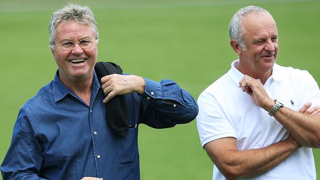 Guus Hiddink (left) and Graham Arnold are back together again. Picture: Phil Hillyard