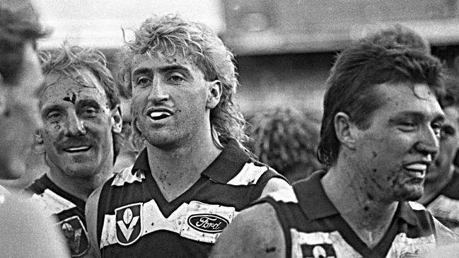 Gavin Exell, centre, played in multiple flags with Northern United before joining Geelong.