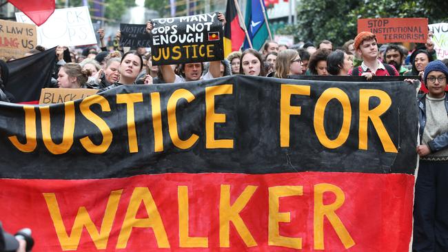 Protesters take to the streets of Melbourne in November 2019 after Walker’s shooting. Picture: AAP