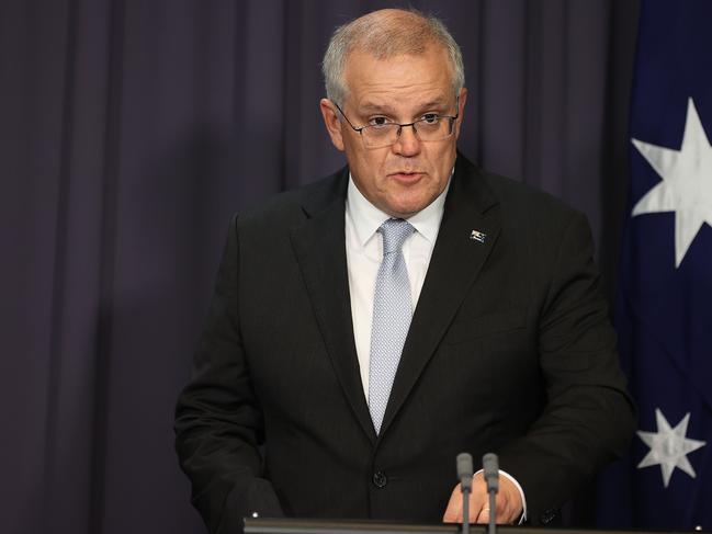 Prime Minister Scott Morrison announced Australia would send support to the Pacific nation amid growing unrest. Picture: NCA NewsWire / Gary Ramage