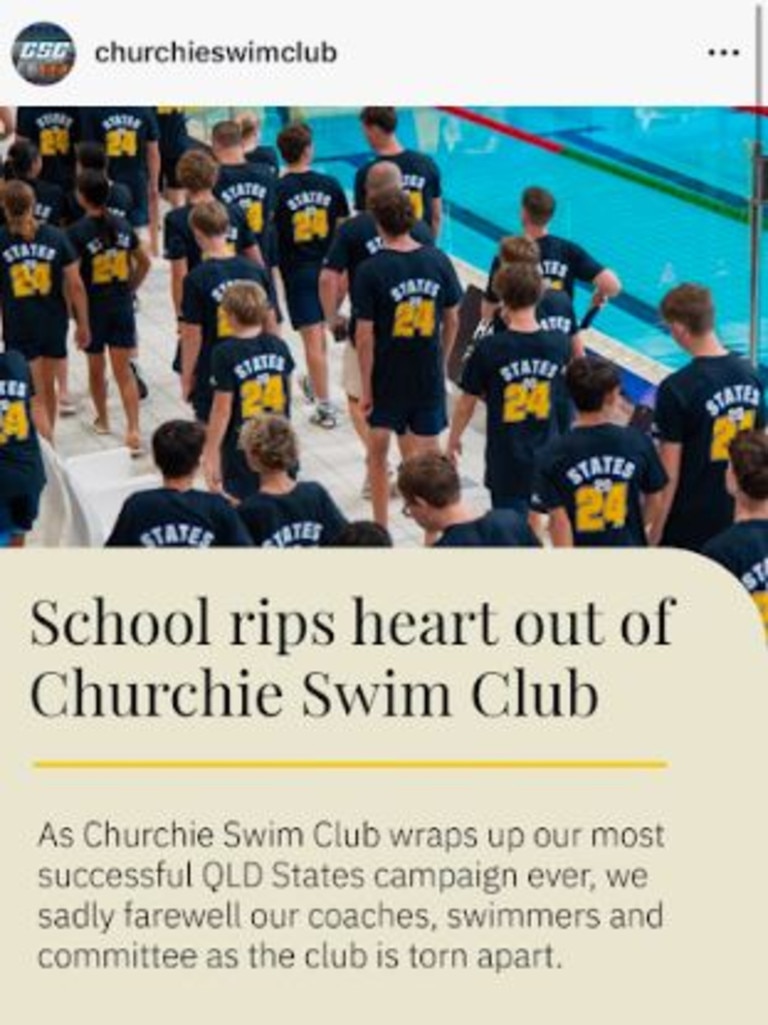 A Churchie Swim Club Instagram post that has since been deleted.