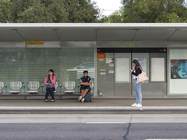 Daily Telegraph - Pictured:  Commuters wait for a bus on the T80 line, unaware that no buses will come until 9am  - Bus drivers at Transit Liverpool (Lot 2, Airfield Drive, Hoxton Park NSW Australia) went on strike today in protest of conditions etc.  Photographs taken at bus stops along the T80 line along with workers who are striking at the Hoxton Park depot.