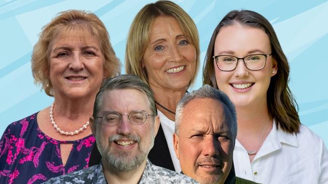 Capricornia Federal Election 2025 candidates (left to right) sitting LNP MP Michelle Landry, The Greens Mick Jones, Pauline Hansonâ€™s One Nation Cheryl Kempton, Trumpet of Patriots Stephen Andrew and Australian Labor Partyâ€™s Emily Mawson.Â