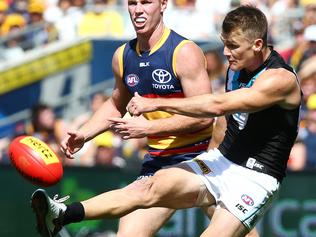 AFL - Showdown 40 - Adelaide Crows v Port Adelaide at Adelaide Oval. Robbie Gray and Tom Lynch. Picture: Sarah Reed.