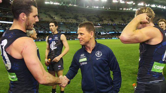 A happy Blues coach Brendon Bolton.