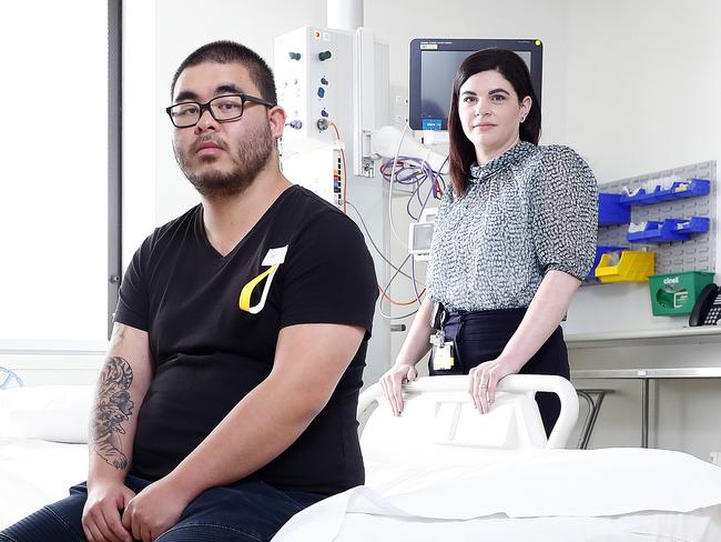 DAILY TELEGRAPH - 29/10/20Bronko Hoang pictured visiting Westmead ICU where he received care after a horrific car crash killed his wife, two unborn twins and sister a couple of years ago. Kaylene Tanti pictured on right. Kaylene was the social worker who told Bronko of the terrible news when he woke from a coma. Picture: Sam Ruttyn